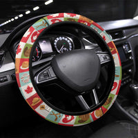 Canada Football Steering Wheel Cover Patchwork Icons and Maple Leaf Pattern - Wonder Print Shop