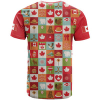 Canada Football T Shirt Patchwork Icons and Maple Leaf Pattern - Wonder Print Shop