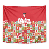 Canada Football Tapestry Patchwork Icons and Maple Leaf Pattern - Wonder Print Shop