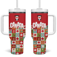 Canada Football Tumbler With Handle Patchwork Icons and Maple Leaf Pattern - Wonder Print Shop
