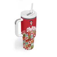Canada Football Tumbler With Handle Patchwork Icons and Maple Leaf Pattern - Wonder Print Shop