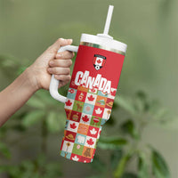 Canada Football Tumbler With Handle Patchwork Icons and Maple Leaf Pattern - Wonder Print Shop