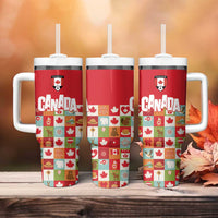 Canada Football Tumbler With Handle Patchwork Icons and Maple Leaf Pattern - Wonder Print Shop