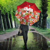 Canada Football Umbrella Patchwork Icons and Maple Leaf Pattern - Wonder Print Shop