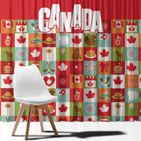 Canada Football Window Curtain Patchwork Icons and Maple Leaf Pattern - Wonder Print Shop