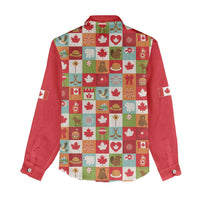 Canada Football Women Casual Shirt Patchwork Icons and Maple Leaf Pattern - Wonder Print Shop