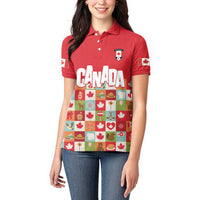 Canada Football Women Polo Shirt Patchwork Icons and Maple Leaf Pattern - Wonder Print Shop