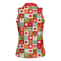 Canada Football Women Sleeveless Polo Shirt Patchwork Icons and Maple Leaf Pattern - Wonder Print Shop