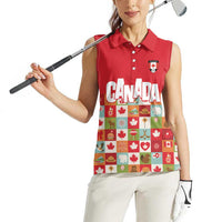 Canada Football Women Sleeveless Polo Shirt Patchwork Icons and Maple Leaf Pattern - Wonder Print Shop