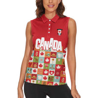 Canada Football Women Sleeveless Polo Shirt Patchwork Icons and Maple Leaf Pattern - Wonder Print Shop