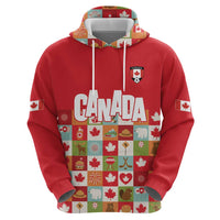 Canada Football Zip Hoodie Patchwork Icons and Maple Leaf Pattern - Wonder Print Shop