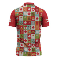 Canada Football Zipper Polo Shirt Patchwork Icons and Maple Leaf Pattern - Wonder Print Shop