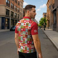 Canada Football Zipper Polo Shirt Patchwork Icons and Maple Leaf Pattern - Wonder Print Shop