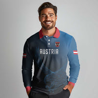 Custom World Football 2026 Austria Long Sleeve Polo Shirt Das Team Go Champions Blue Version