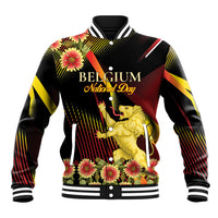 Personalized Belgium National Day Baseball Jacket Rampant Lion Gaillardia Heritage Pride