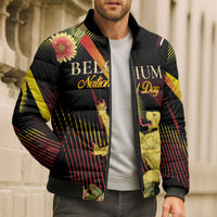 Personalized Belgium National Day Bomber Puffer Jacket Rampant Lion Gaillardia Heritage Pride