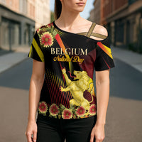 Personalized Belgium National Day Cross Shoulder Shirt Rampant Lion Gaillardia Heritage Pride