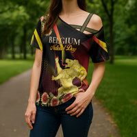 Personalized Belgium National Day Cross Shoulder Shirt Rampant Lion Gaillardia Heritage Pride