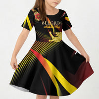 Personalized Belgium National Day Kid Short Sleeve Dress Rampant Lion Gaillardia Heritage Pride