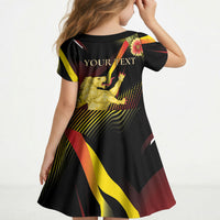Personalized Belgium National Day Kid Short Sleeve Dress Rampant Lion Gaillardia Heritage Pride