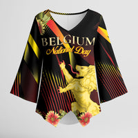 Personalized Belgium National Day Kimono Sleeve Blouse Rampant Lion Gaillardia Heritage Pride