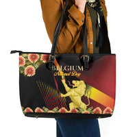 Belgium National Day Leather Tote Bag Rampant Lion Gaillardia Heritage Pride
