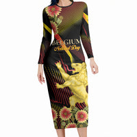 Personalized Belgium National Day Long Sleeve Bodycon Dress Rampant Lion Gaillardia Heritage Pride
