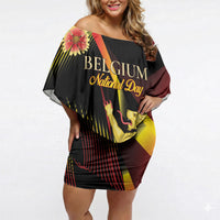 Personalized Belgium National Day Off Shoulder Short Dress Rampant Lion Gaillardia Heritage Pride