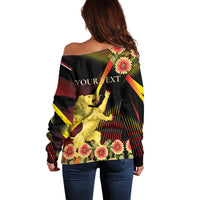 Personalized Belgium National Day Off Shoulder Sweater Rampant Lion Gaillardia Heritage Pride