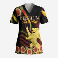 Personalized Belgium National Day Scrub Top Rampant Lion Gaillardia Heritage Pride