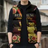 Personalized Belgium National Day Sleeveless Puffer Jacket Rampant Lion Gaillardia Heritage Pride