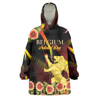 Personalized Belgium National Day Wearable Blanket Hoodie Rampant Lion Gaillardia Heritage Pride
