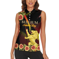 Personalized Belgium National Day Women Sleeveless Polo Shirt Rampant Lion Gaillardia Heritage Pride