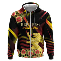 Personalized Belgium National Day Zip Hoodie Rampant Lion Gaillardia Heritage Pride