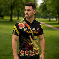 Personalized Belgium National Day Zipper Polo Shirt Rampant Lion Gaillardia Heritage Pride