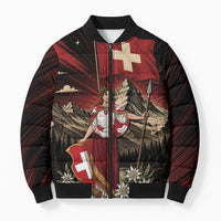 Switzerland National Day Bomber Puffer Jacket Helvetia Alps Heritage Pride