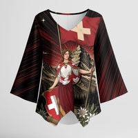 Switzerland National Day Kimono Sleeve Blouse Helvetia Alps Heritage Pride