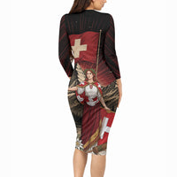 Switzerland National Day Long Sleeve Bodycon Dress Helvetia Alps Heritage Pride