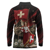 Switzerland National Day Long Sleeve Polo Shirt Helvetia Alps Heritage Pride