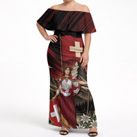 Switzerland National Day Off Shoulder Maxi Dress Helvetia Alps Heritage Pride