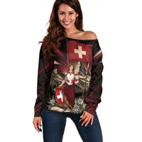 Switzerland National Day Off Shoulder Sweater Helvetia Alps Heritage Pride