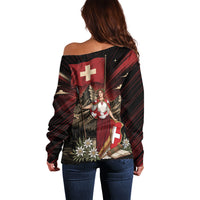Switzerland National Day Off Shoulder Sweater Helvetia Alps Heritage Pride