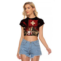 Switzerland National Day Raglan Cropped T Shirt Helvetia Alps Heritage Pride