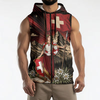 Switzerland National Day Sleeveless Zip Hoodie Helvetia Alps Heritage Pride