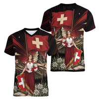Switzerland National Day Women V-Neck T-Shirt Helvetia Alps Heritage Pride