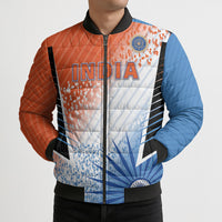 Custom India Cricket Bomber Puffer Jacket Men In Blue Ashoka Chakra Pride