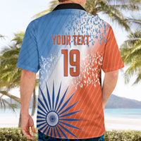 Custom India Cricket Hawaiian Shirt Men In Blue Ashoka Chakra Pride