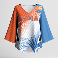 Custom India Cricket Kimono Sleeve Blouse Men In Blue Ashoka Chakra Pride