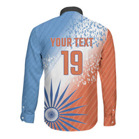 Custom India Cricket Long Sleeve Button Shirt Men In Blue Ashoka Chakra Pride