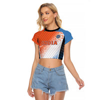Custom India Cricket Raglan Cropped T Shirt Men In Blue Ashoka Chakra Pride